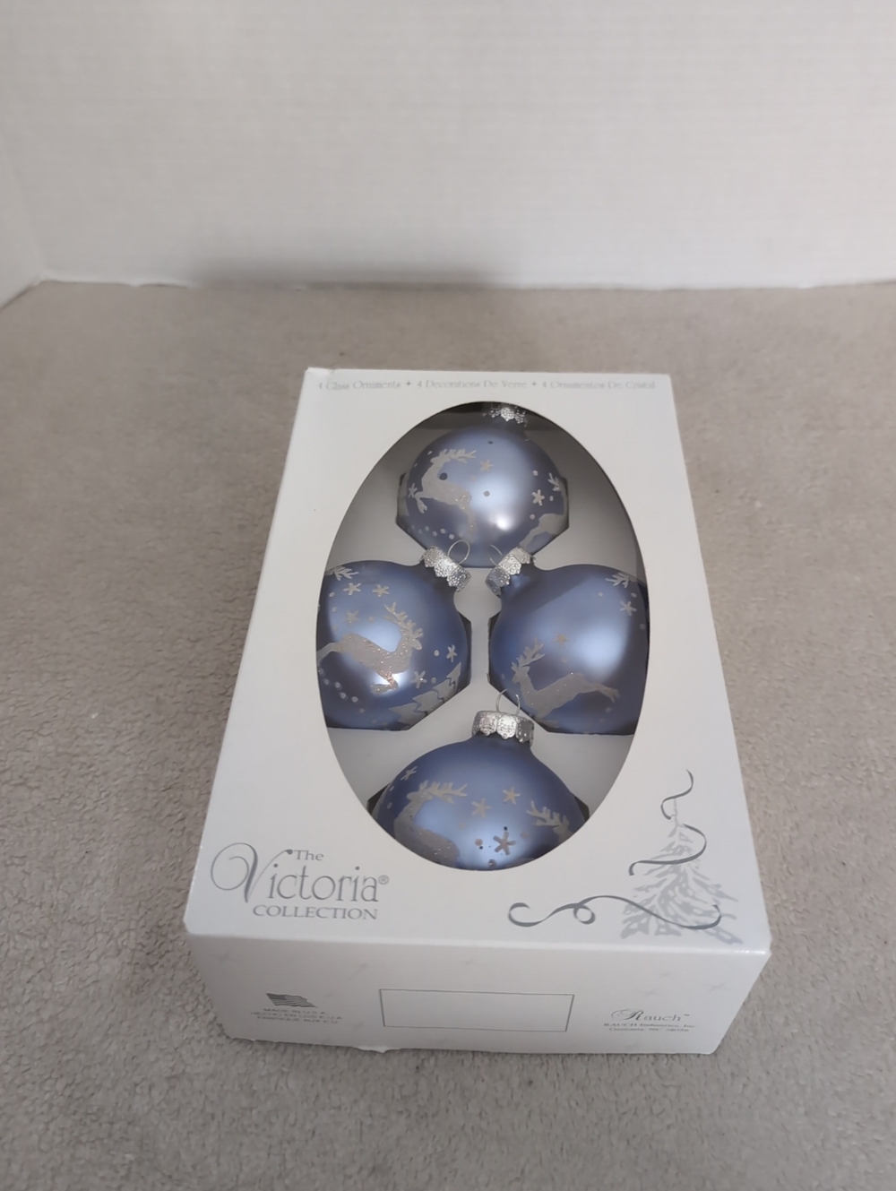 The Victoria Collection Rauch Blue Matte Reindeer Christmas Ornaments - Set of 4